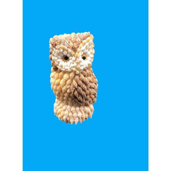 Vintage Sea Shell Owl Beach Art Figurine Google Eyes Ocean Kitchy MCM 5” - Picture 2 of 8